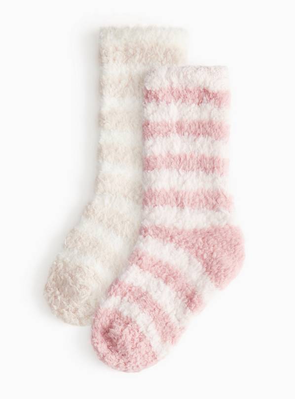 Pink Striped Fluffy Cosy Socks 2 Pack 4-5.5